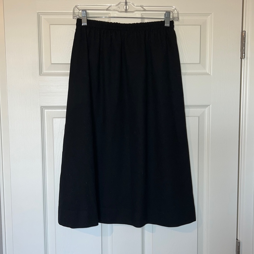 Vintage Barclay Square Black Lined Midi Skirt with Elastic Waistband Size 12